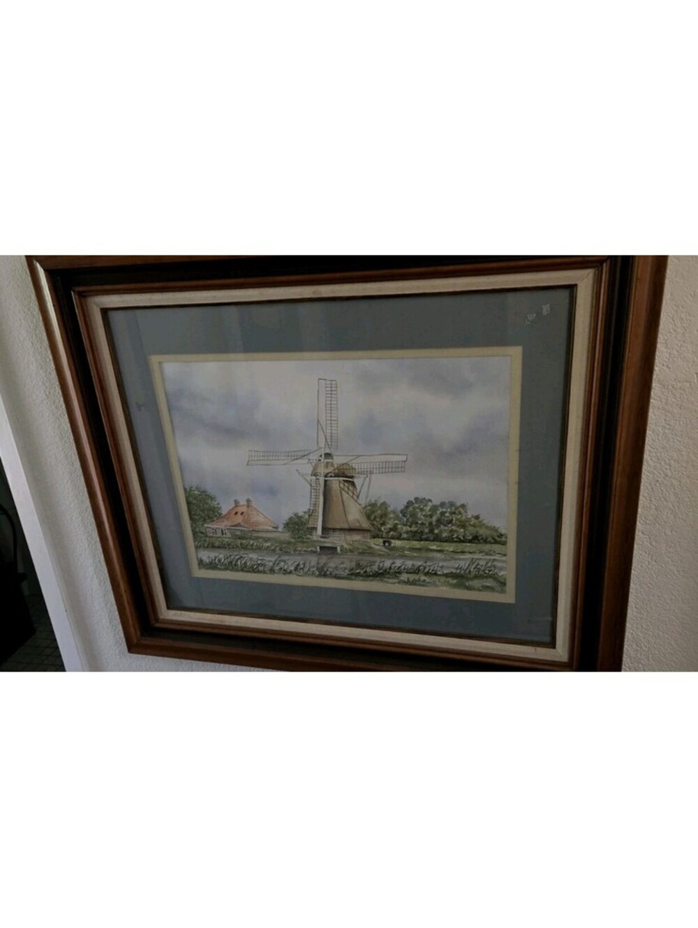 Vintage Dutch Windmill Painting - Ornate 38X32” Wood Frame Art 32X26" Frame 4.5"